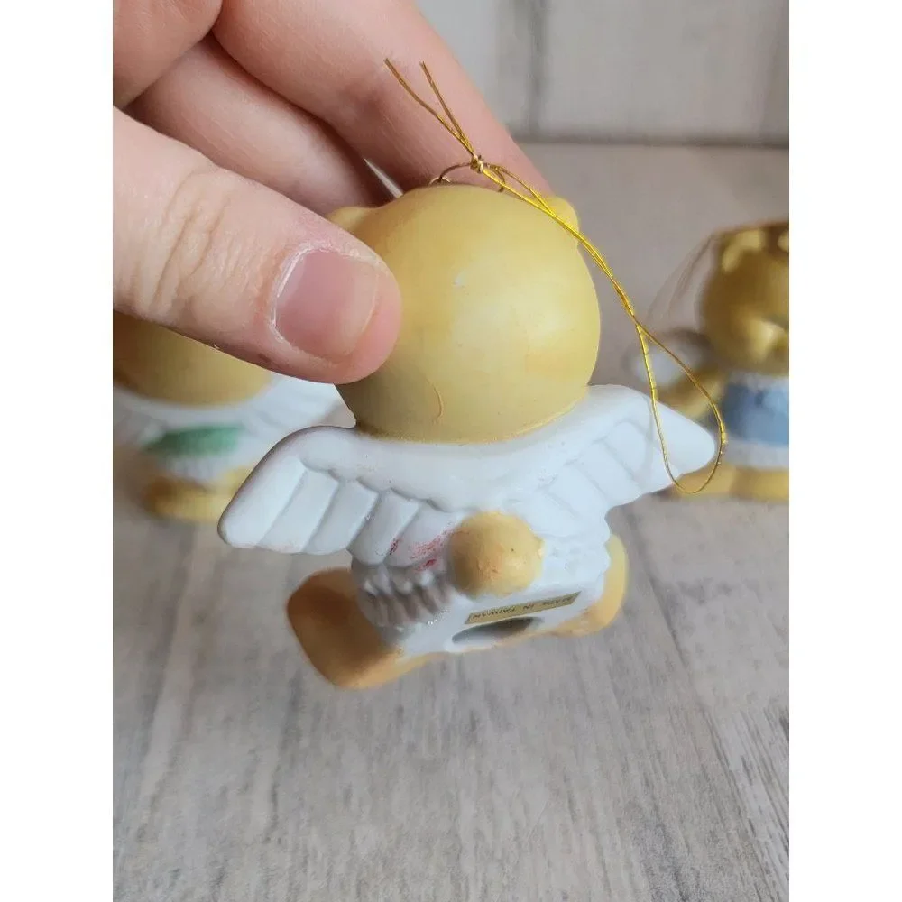 Vintage ceramic Golden Bear Angel star set ornament Xmas‎